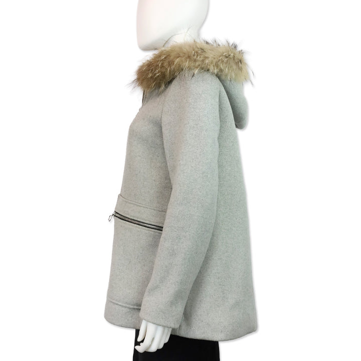 Maje Greli Gris Grey Wool Raccoon Fur Hooded Coat