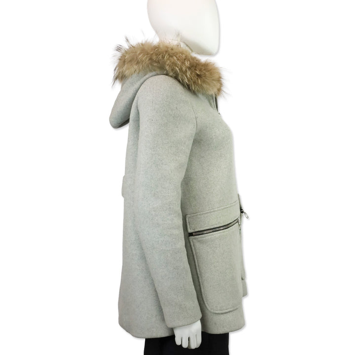 Maje Greli Gris Grey Wool Raccoon Fur Hooded Coat