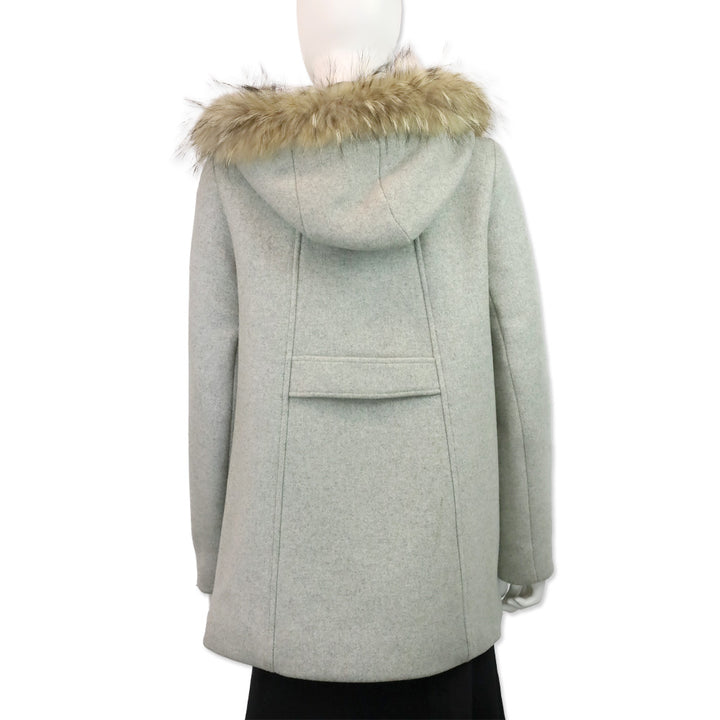 Maje Greli Gris Grey Wool Raccoon Fur Hooded Coat