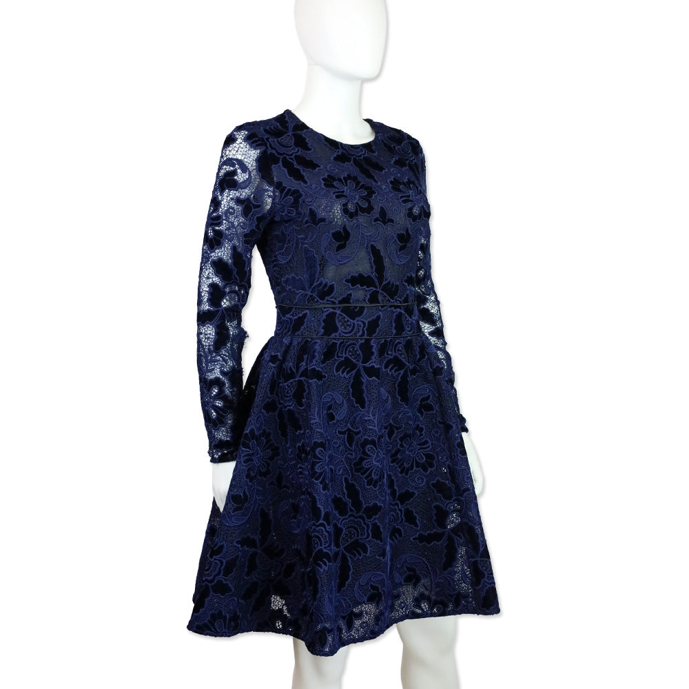 Maje Marine Blue Role Guipure Lace Fit & Flare Dress