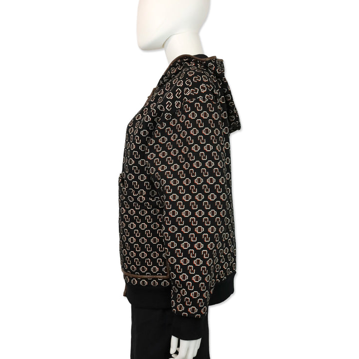 Maje Noir/Gris Trame Monogram Printed Cotton-Blend Hoodie