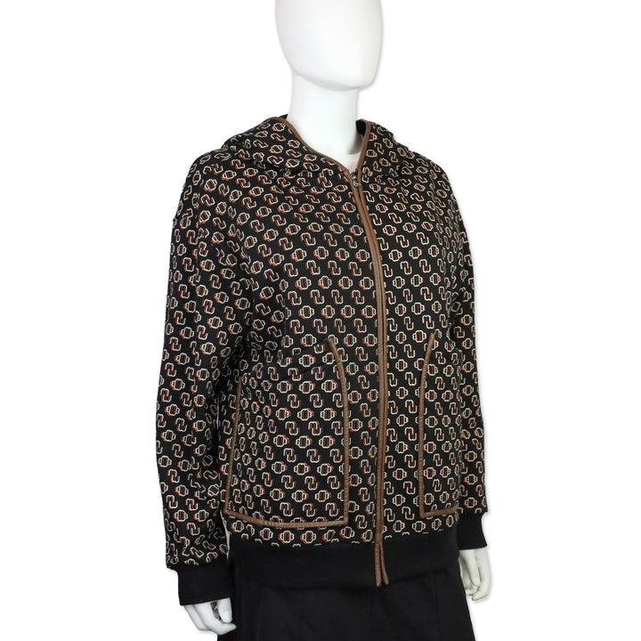 Maje Noir/Gris Trame Monogram Printed Cotton-Blend Hoodie