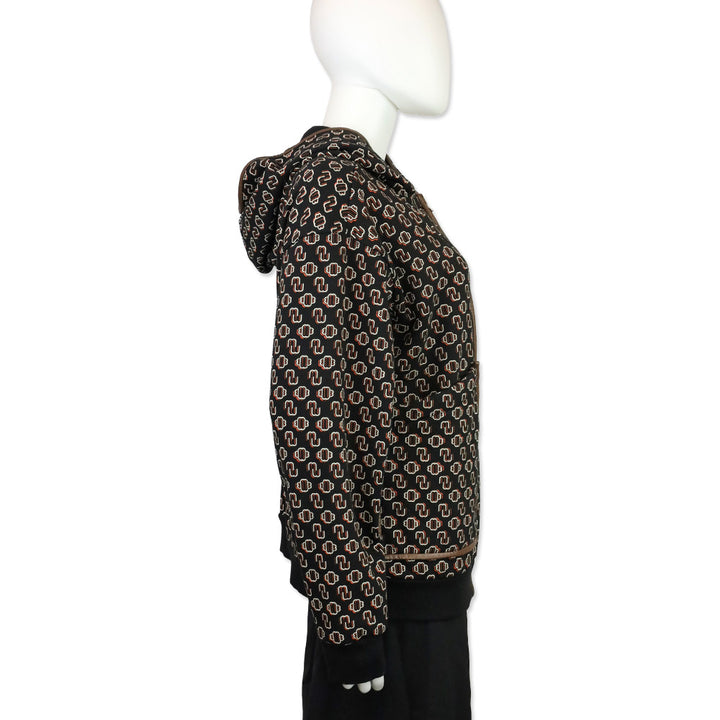 Maje Noir/Gris Trame Monogram Printed Cotton-Blend Hoodie