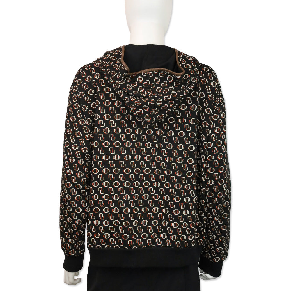 Maje Noir/Gris Trame Monogram Printed Cotton-Blend Hoodie
