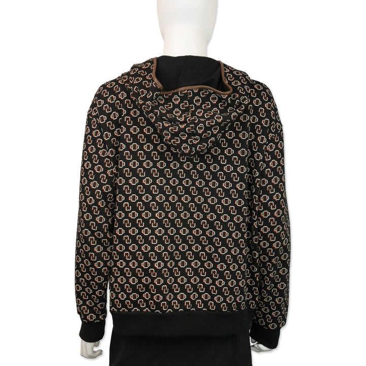 Maje Noir/Gris Trame Monogram Printed Cotton-Blend Hoodie
