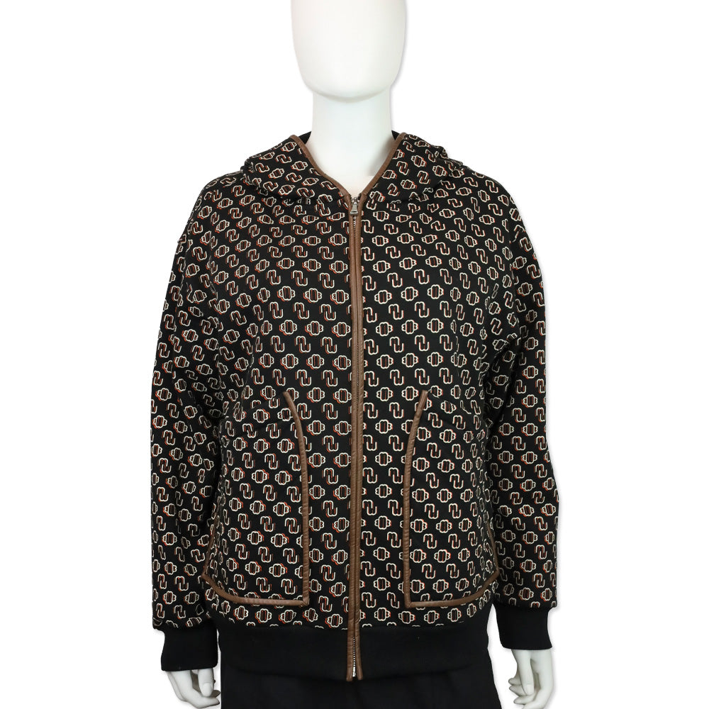 Maje Noir/Gris Trame Monogram Printed Cotton-Blend Hoodie