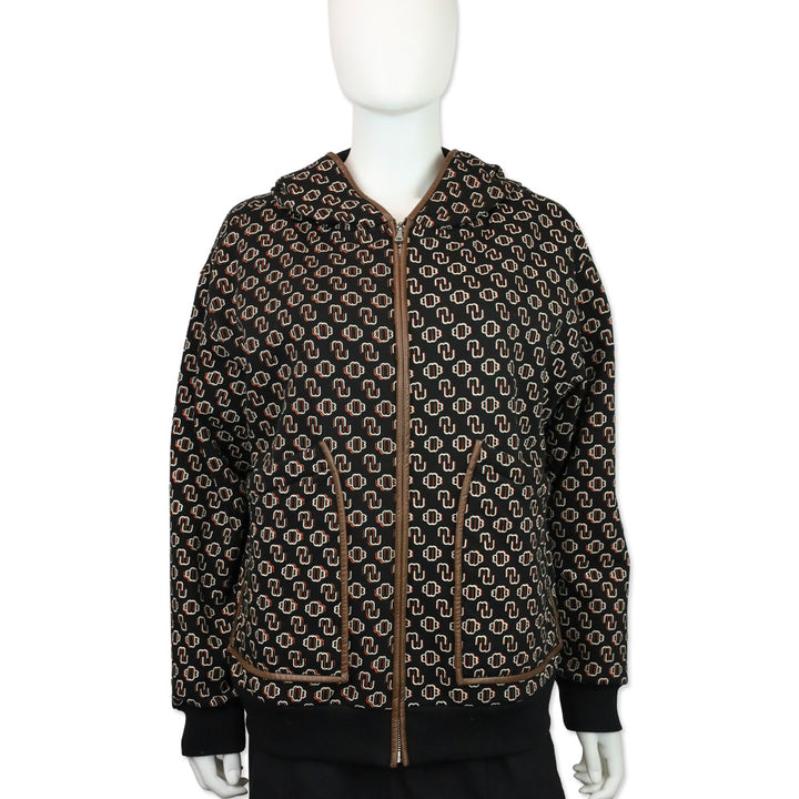Maje Noir/Gris Trame Monogram Printed Cotton-Blend Hoodie
