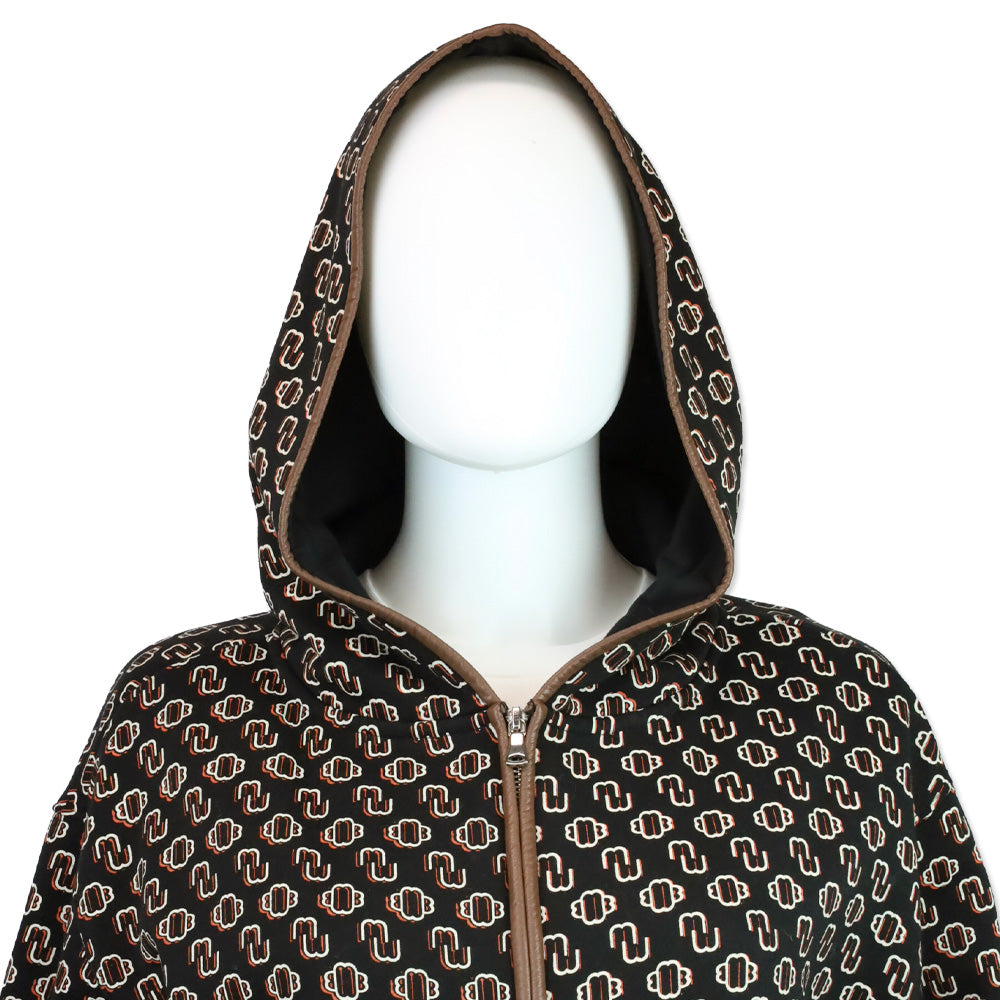 Maje Noir/Gris Trame Monogram Printed Cotton-Blend Hoodie