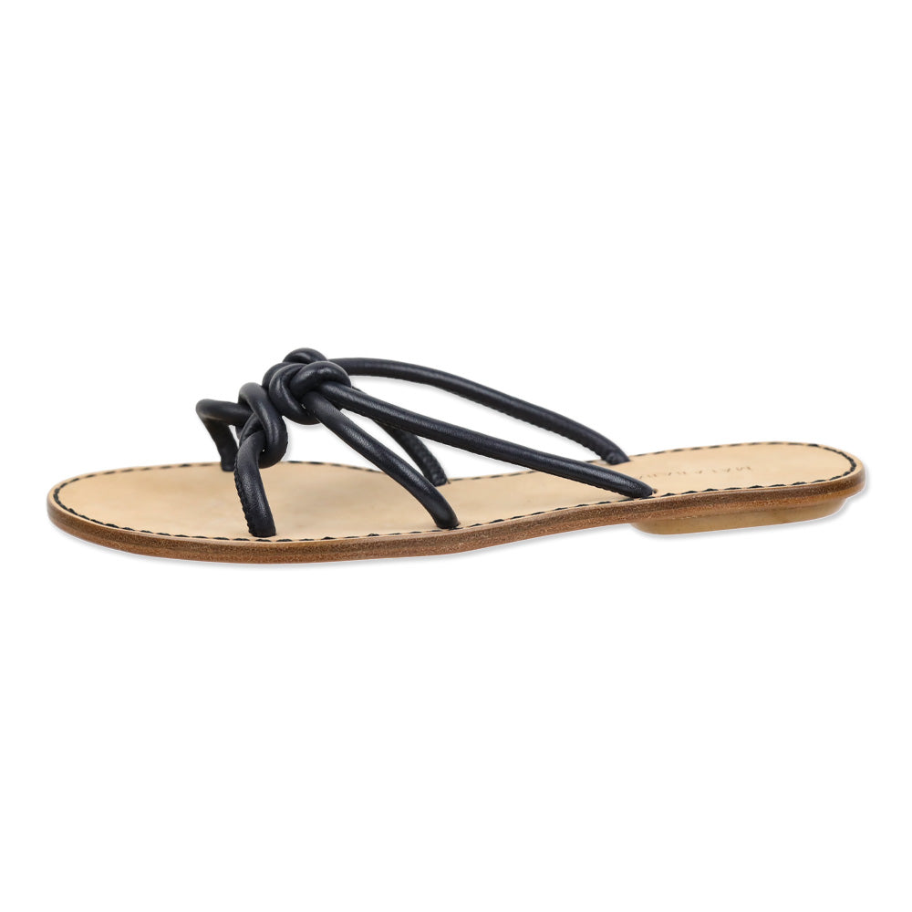 Malababa Navy Leather Knotted Strappy Slide Sandals