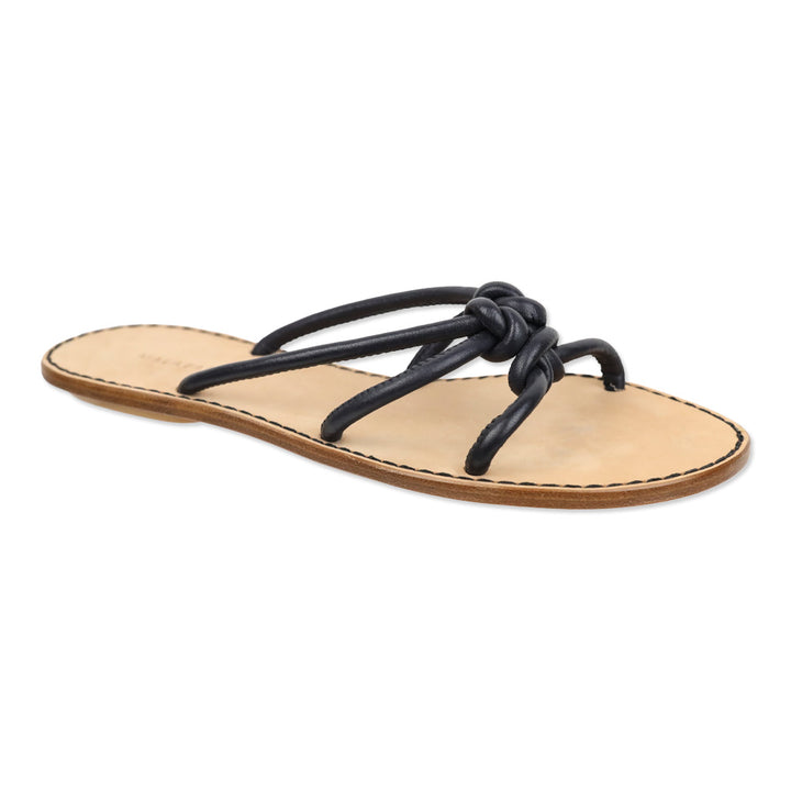 Malababa Navy Leather Knotted Strappy Slide Sandals