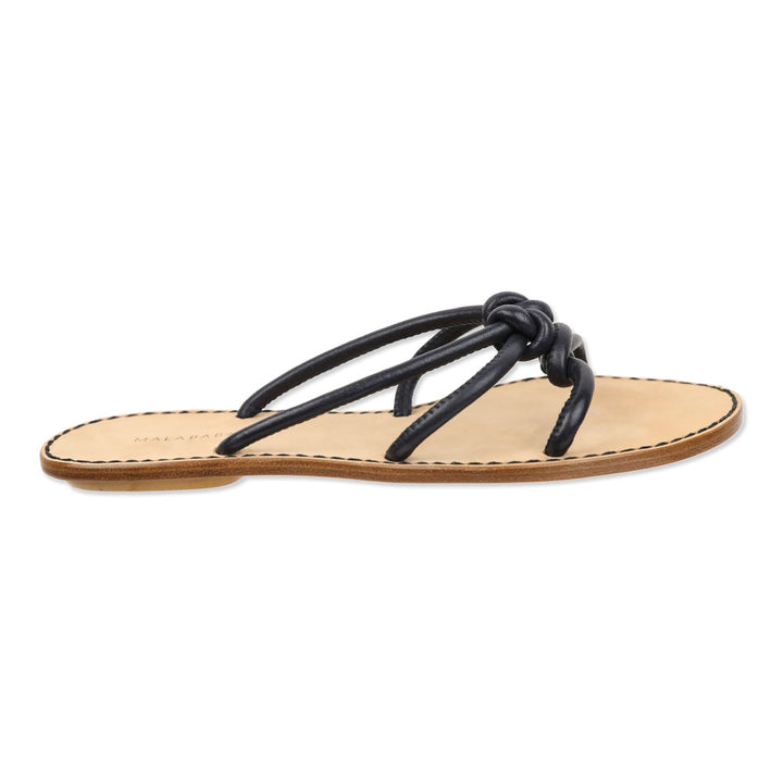 Malababa Navy Leather Knotted Strappy Slide Sandals