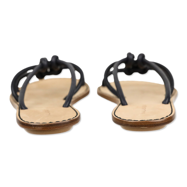 Malababa Navy Leather Knotted Strappy Slide Sandals
