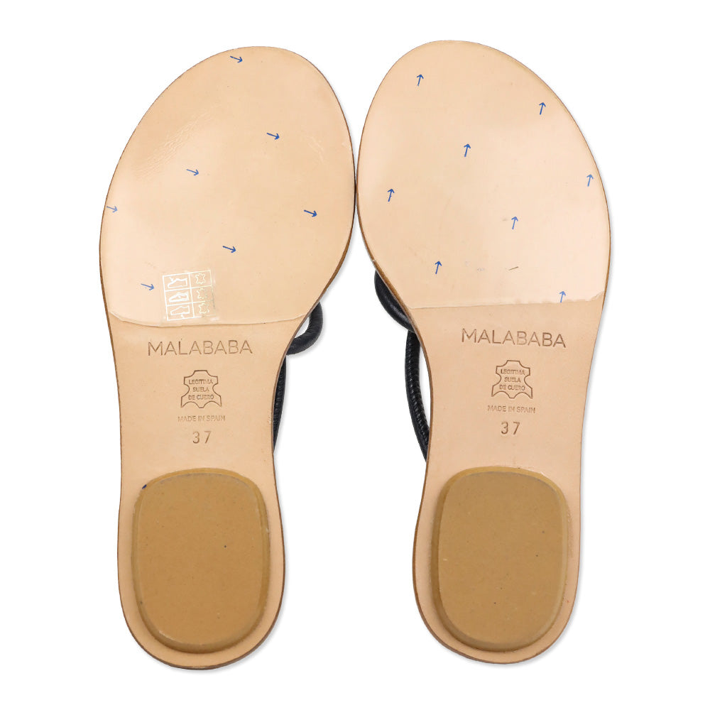 Malababa Navy Leather Knotted Strappy Slide Sandals