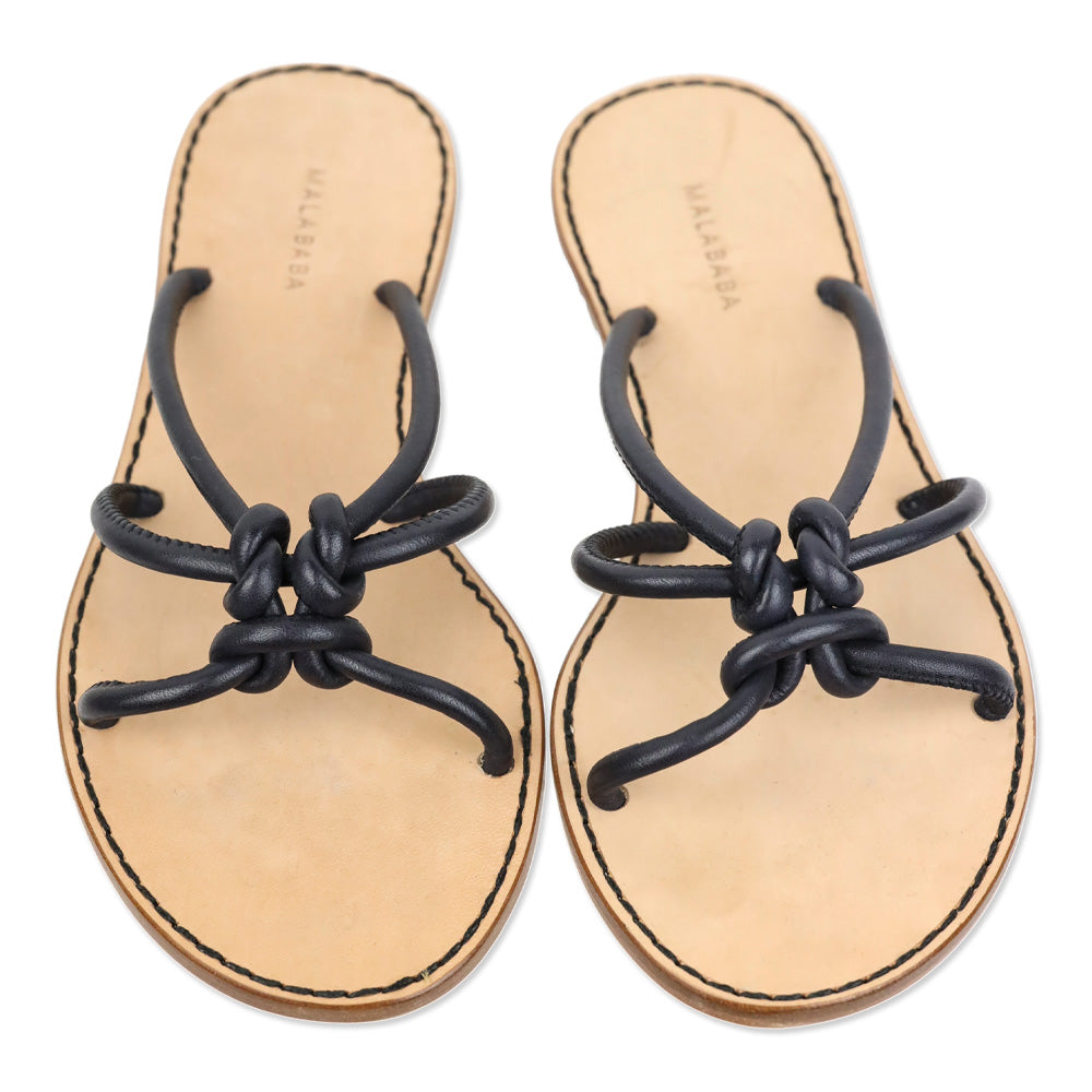 Malababa Navy Leather Knotted Strappy Slide Sandals