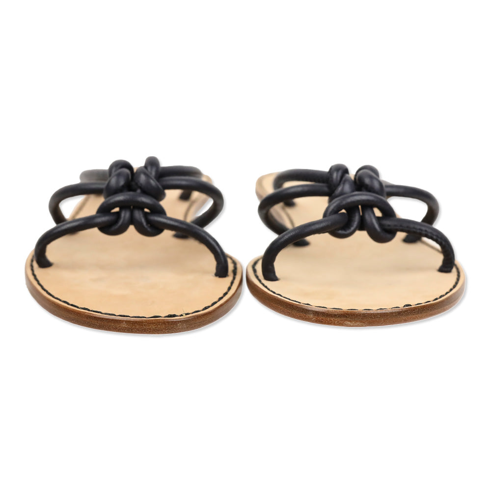 Malababa Navy Leather Knotted Strappy Slide Sandals