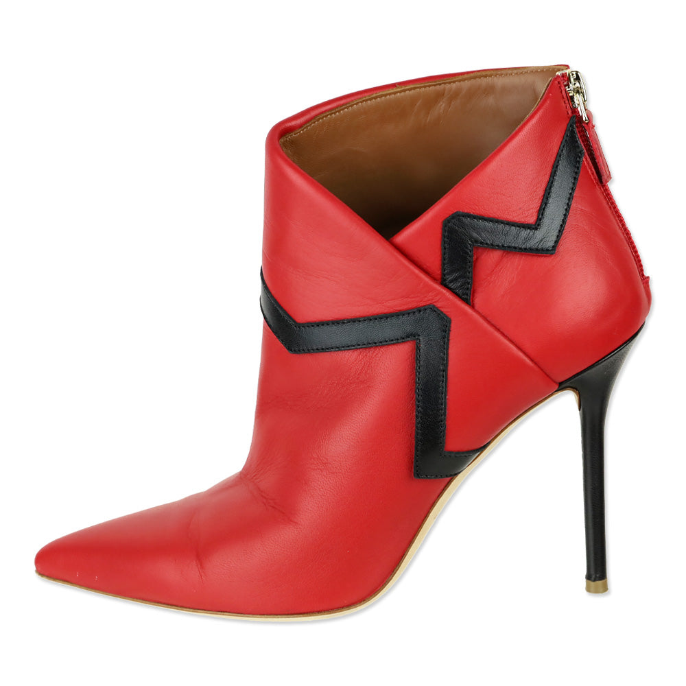 Malone Souliers X Emanuel Ungaro Amelie Cherry Red Black Nappa High Heel Ankle Boots