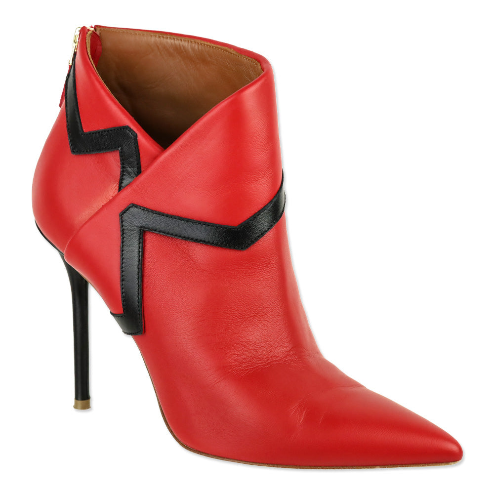 Malone Souliers X Emanuel Ungaro Amelie Cherry Red Black Nappa High Heel Ankle Boots
