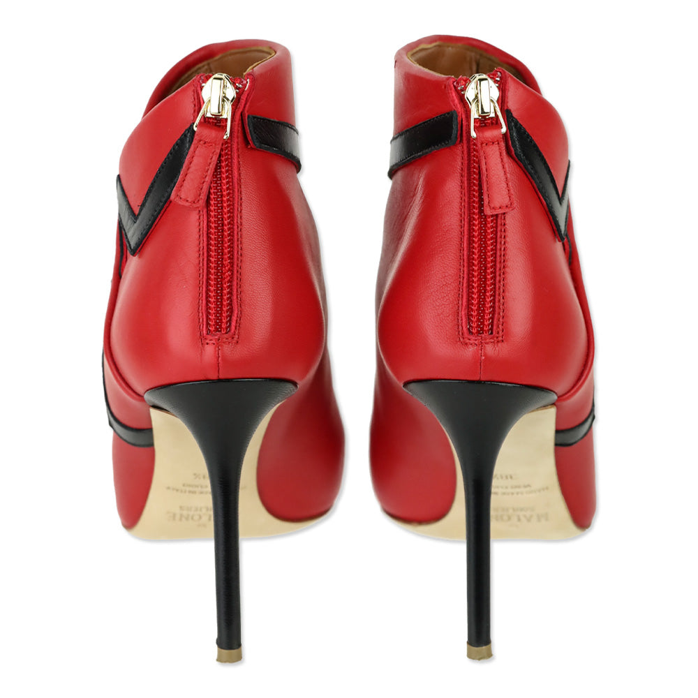Malone Souliers X Emanuel Ungaro Amelie Cherry Red Black Nappa High Heel Ankle Boots