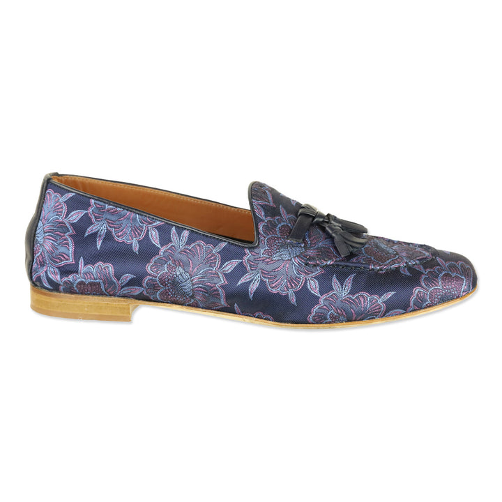 Malone Souliers x Bridgerton Navy/Midnight Jacquard Nappa Alberto Loafer