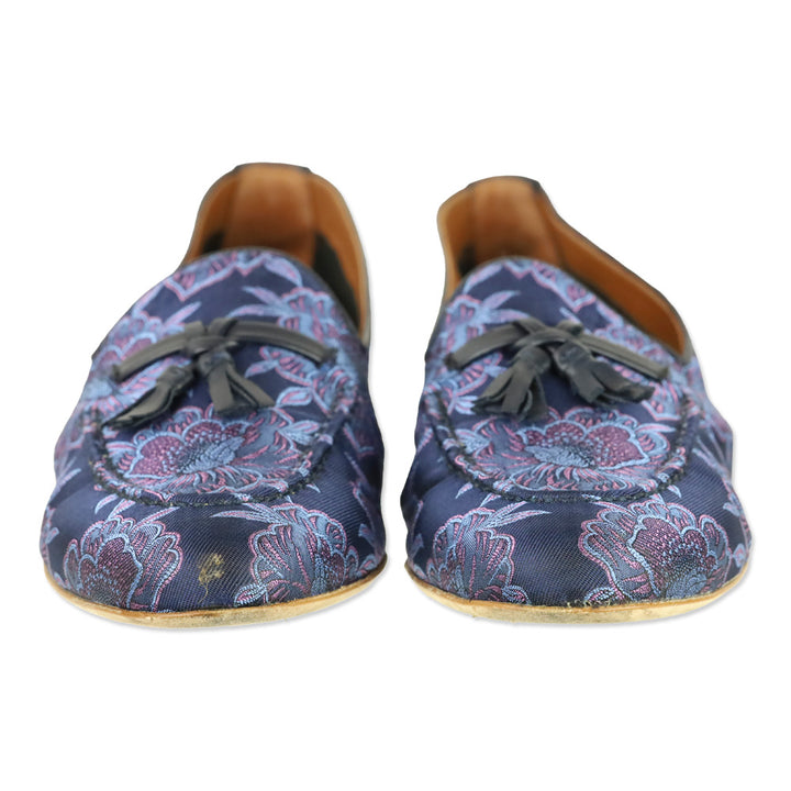 Malone Souliers x Bridgerton Navy/Midnight Jacquard Nappa Alberto Loafer