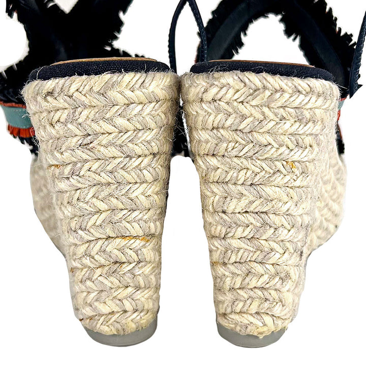 Manebi Fringe Leather Espadrille Wedge Sandals