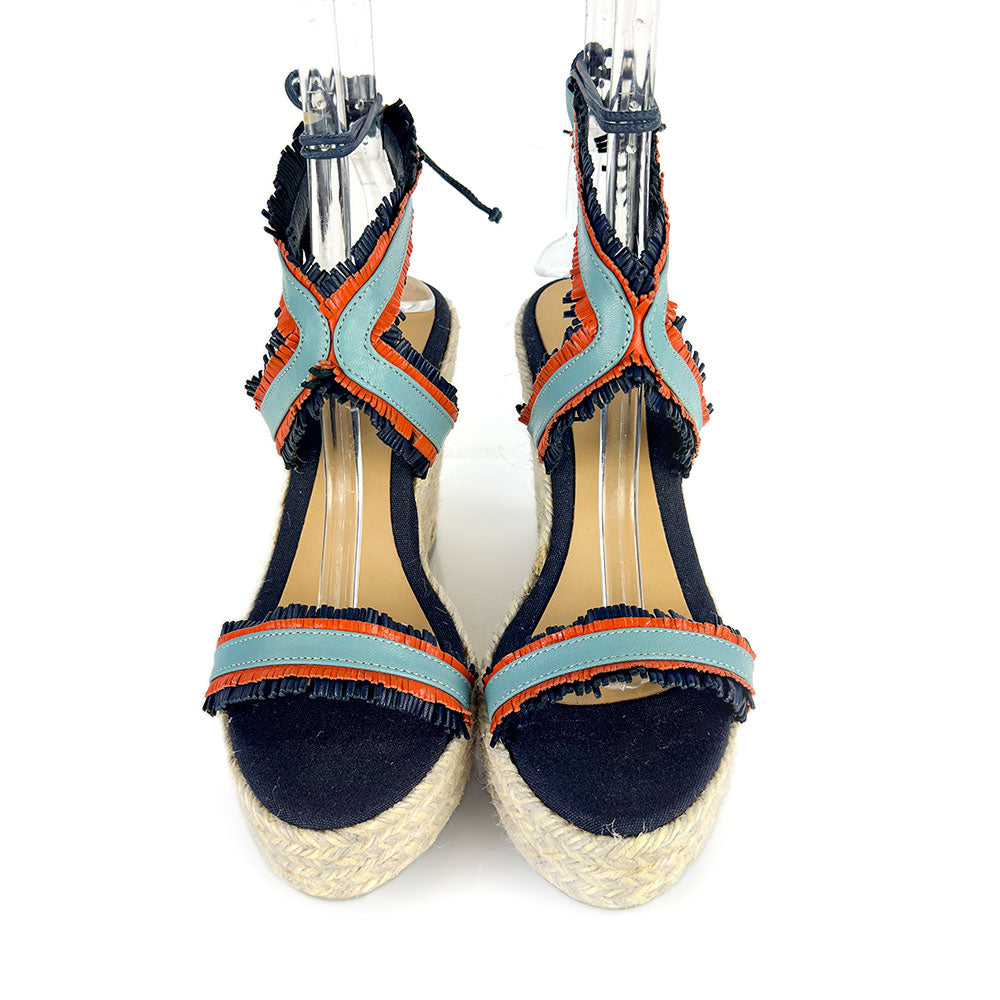 Manebi Fringe Leather Espadrille Wedge Sandals
