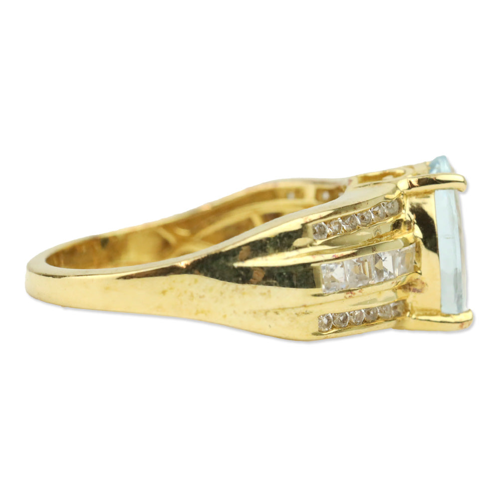 Mangoro Aquamarine and White Zircon Ring in Vermeil Yellow Gold Over Sterling Silver
