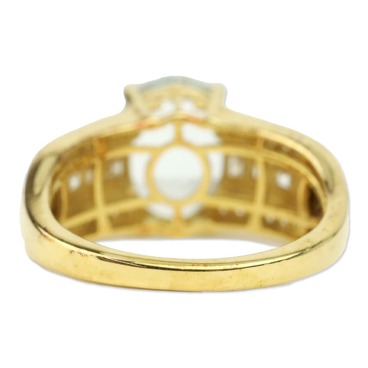 Mangoro Aquamarine and White Zircon Ring in Vermeil Yellow Gold Over Sterling Silver