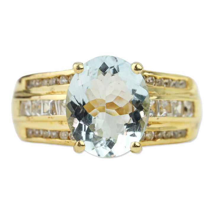 Mangoro Aquamarine and White Zircon Ring in Vermeil Yellow Gold Over Sterling Silver