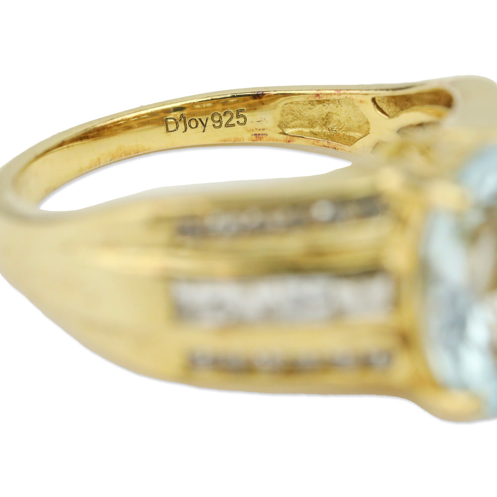 Mangoro Aquamarine and White Zircon Ring in Vermeil Yellow Gold Over Sterling Silver