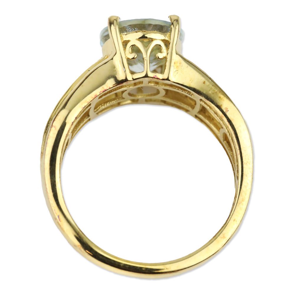 Mangoro Aquamarine and White Zircon Ring in Vermeil Yellow Gold Over Sterling Silver