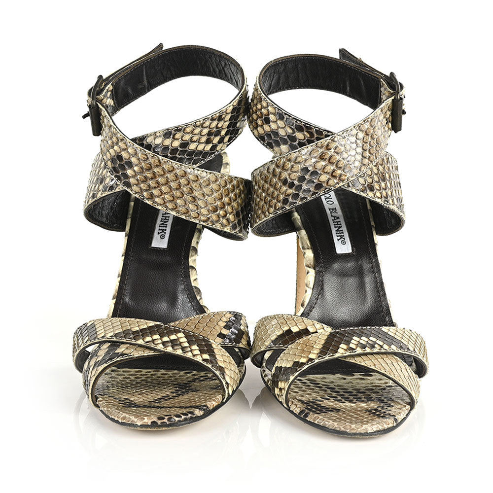 Manolo Blahnik Snakeskin Wrap Sandals