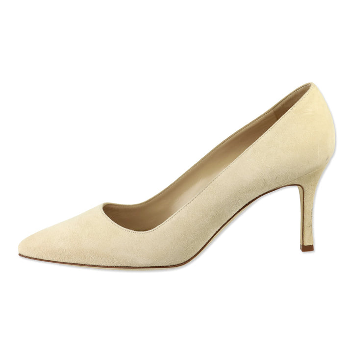 Manolo Blahnik BB 70 Nude Suede Pointed Toe Pumps