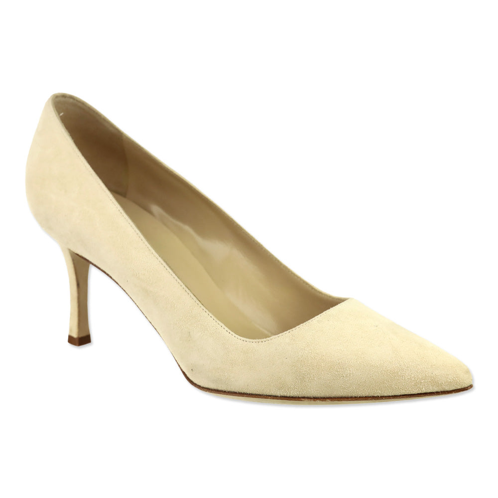 Manolo Blahnik BB 70 Nude Suede Pointed Toe Pumps