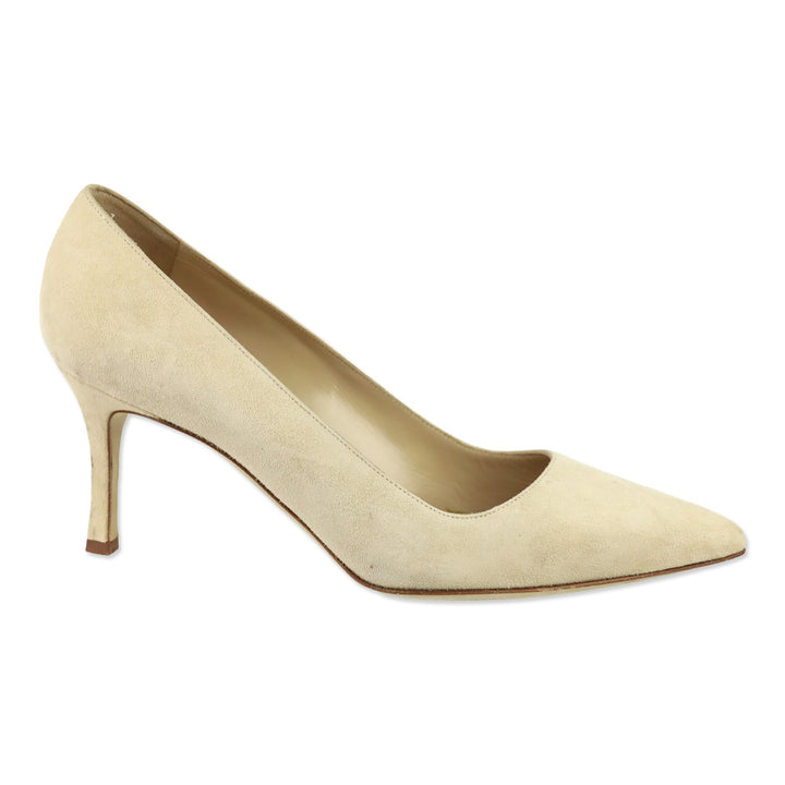 Manolo Blahnik BB 70 Nude Suede Pointed Toe Pumps