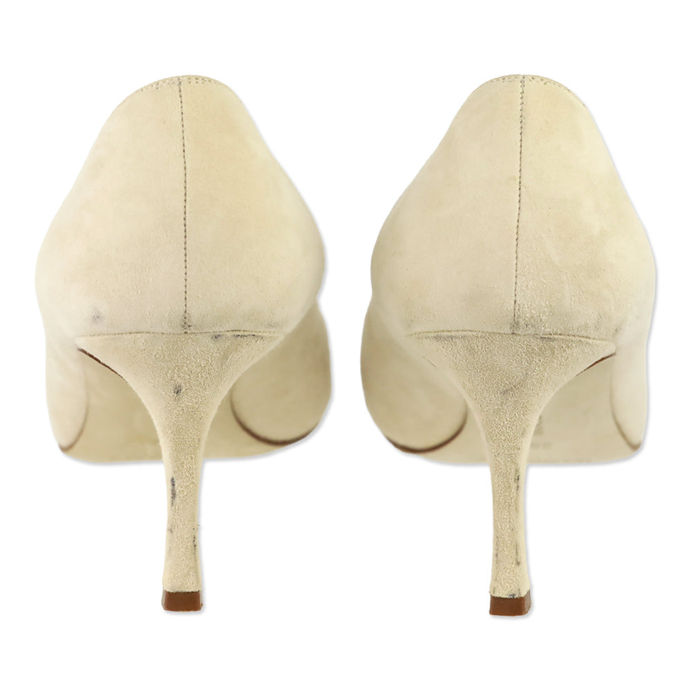 Manolo Blahnik BB 70 Nude Suede Pointed Toe Pumps
