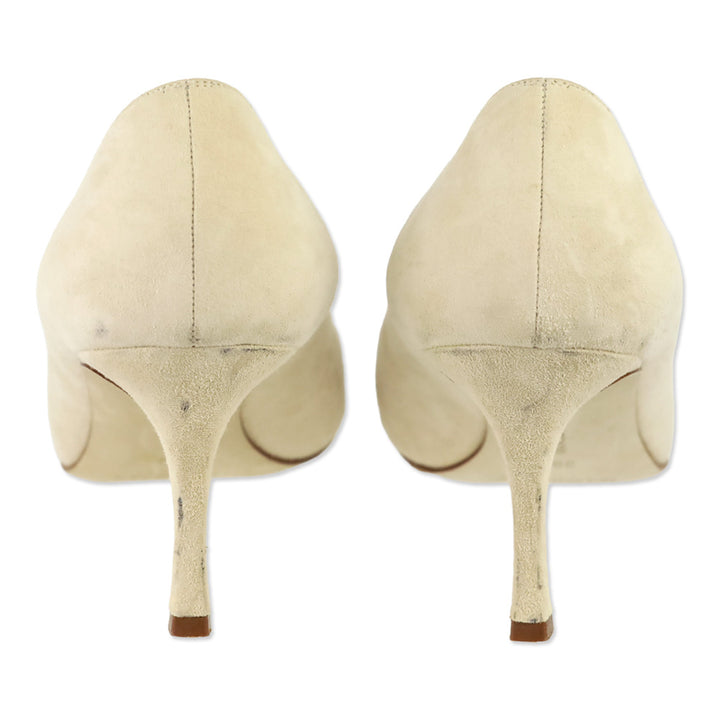 Manolo Blahnik BB 70 Nude Suede Pointed Toe Pumps