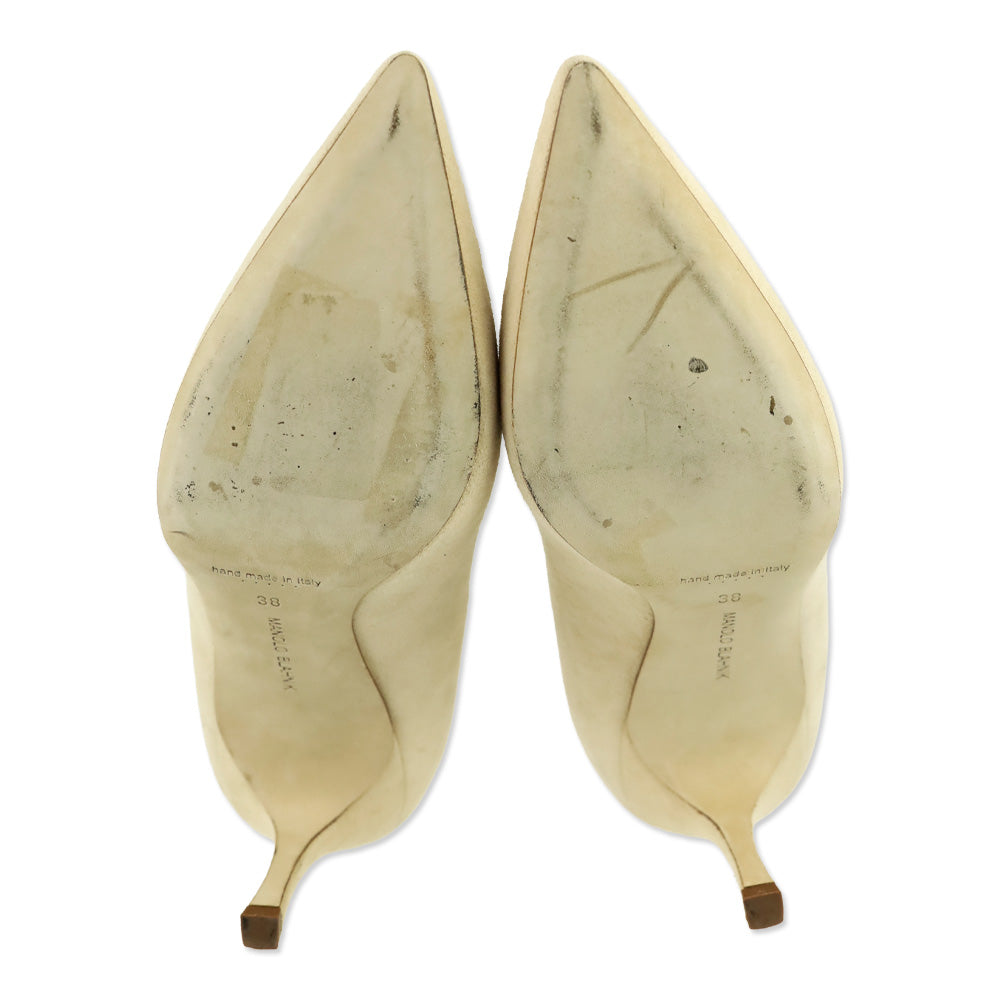 Manolo Blahnik BB 70 Nude Suede Pointed Toe Pumps