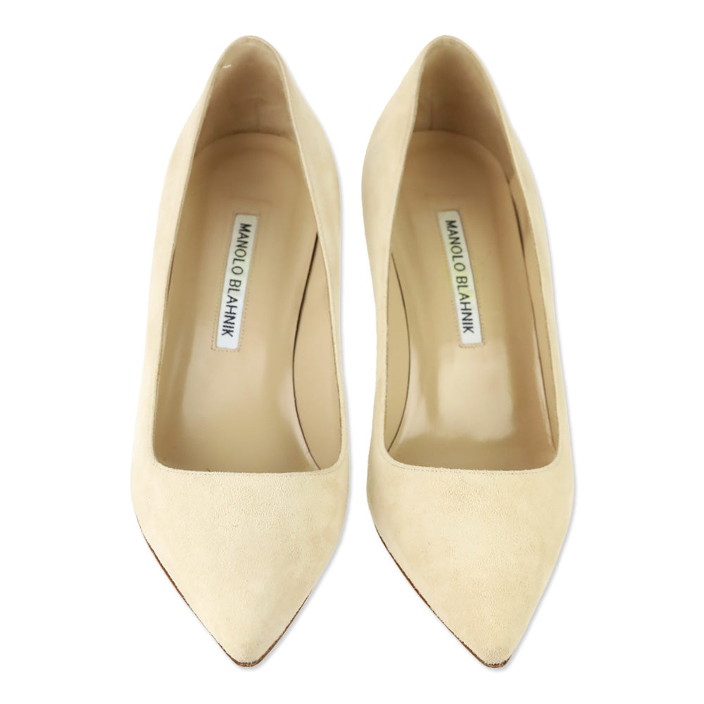 Manolo Blahnik BB 70 Nude Suede Pointed Toe Pumps