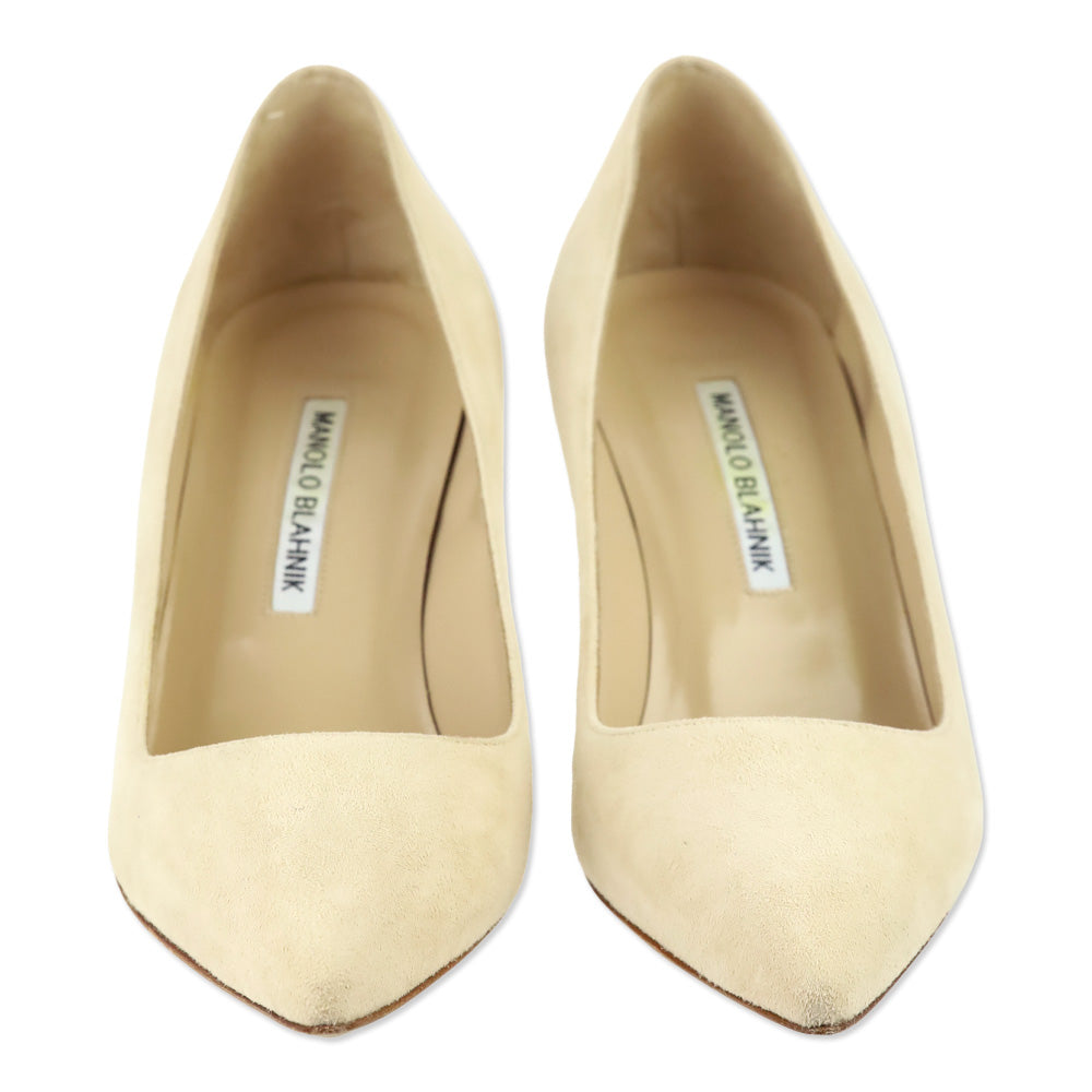 Manolo Blahnik BB 70 Nude Suede Pointed Toe Pumps