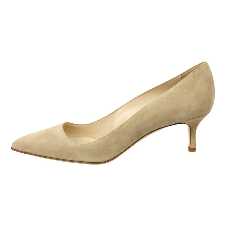 Manolo Blahnik Beige Suede Srila 50mm Kitten Pumps
