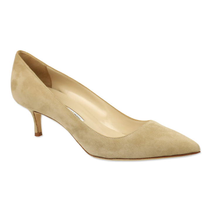 Manolo Blahnik Beige Suede Srila 50mm Kitten Pumps