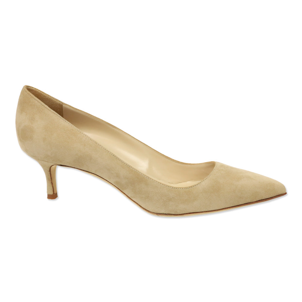 Manolo Blahnik Beige Suede Srila 50mm Kitten Pumps