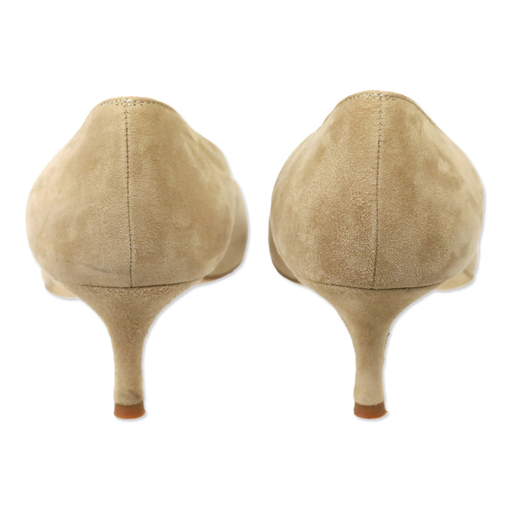 Manolo Blahnik Beige Suede Srila 50mm Kitten Pumps