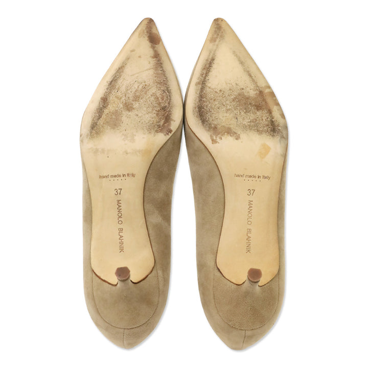 Manolo Blahnik Beige Suede Srila 50mm Kitten Pumps