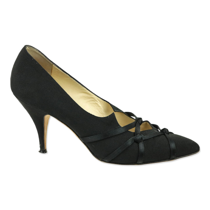 Manolo Blahnik Black Fabric Fishnet Knot Pumps