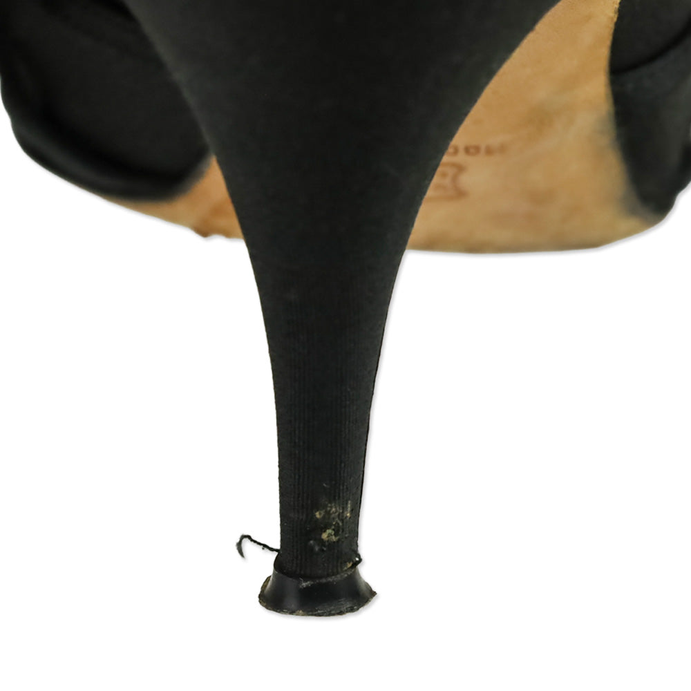 Manolo Blahnik Black Fabric Fishnet Knot Pumps