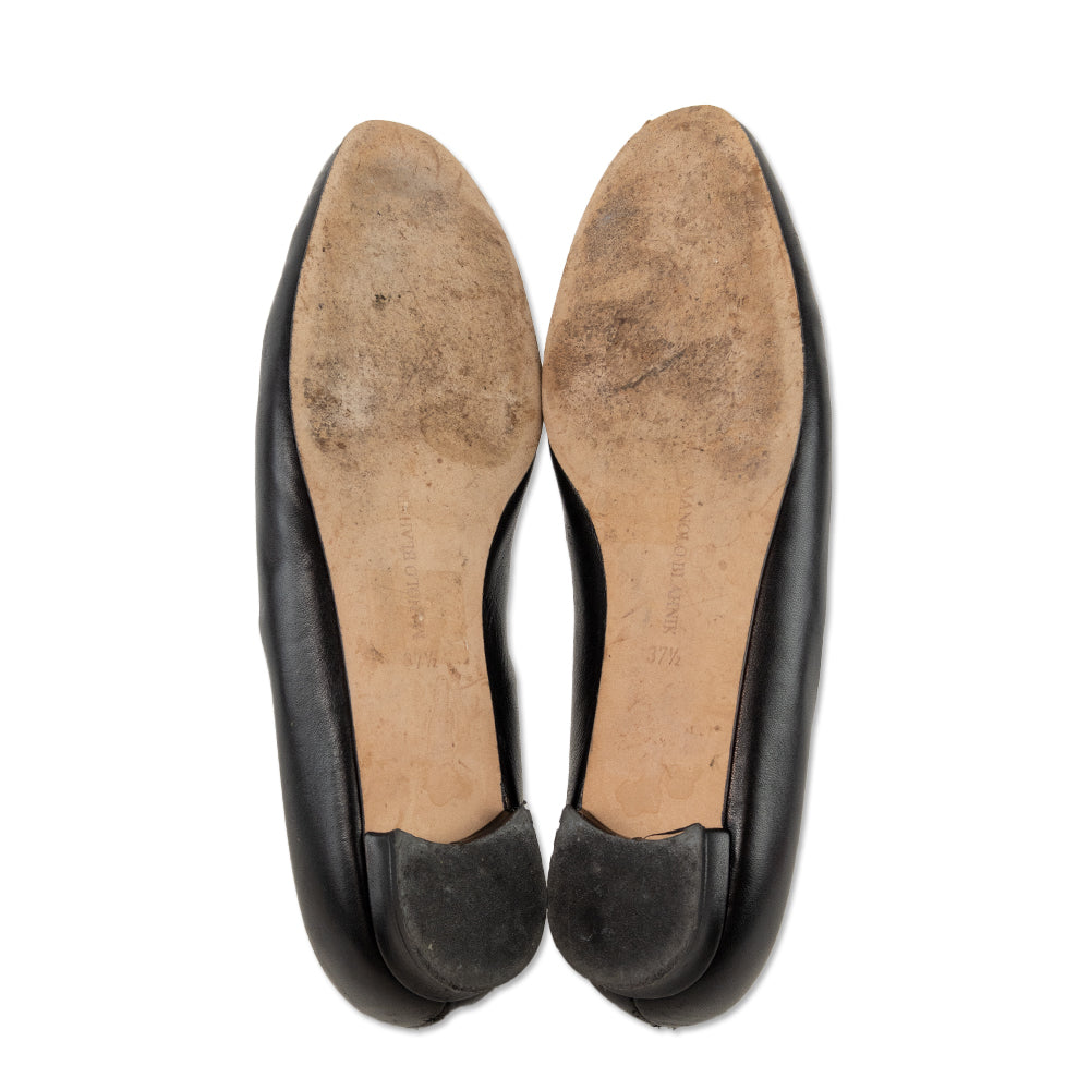 Manolo Blahnik Black Leather Ballet Flats