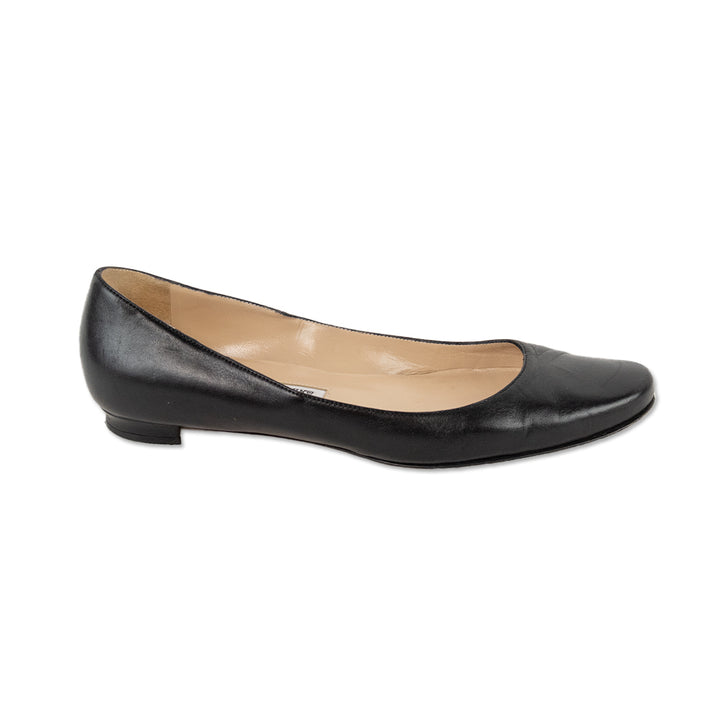 Manolo Blahnik Black Leather Ballet Flats