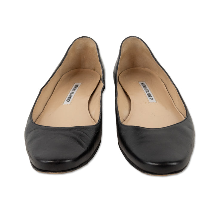 Manolo Blahnik Black Leather Ballet Flats